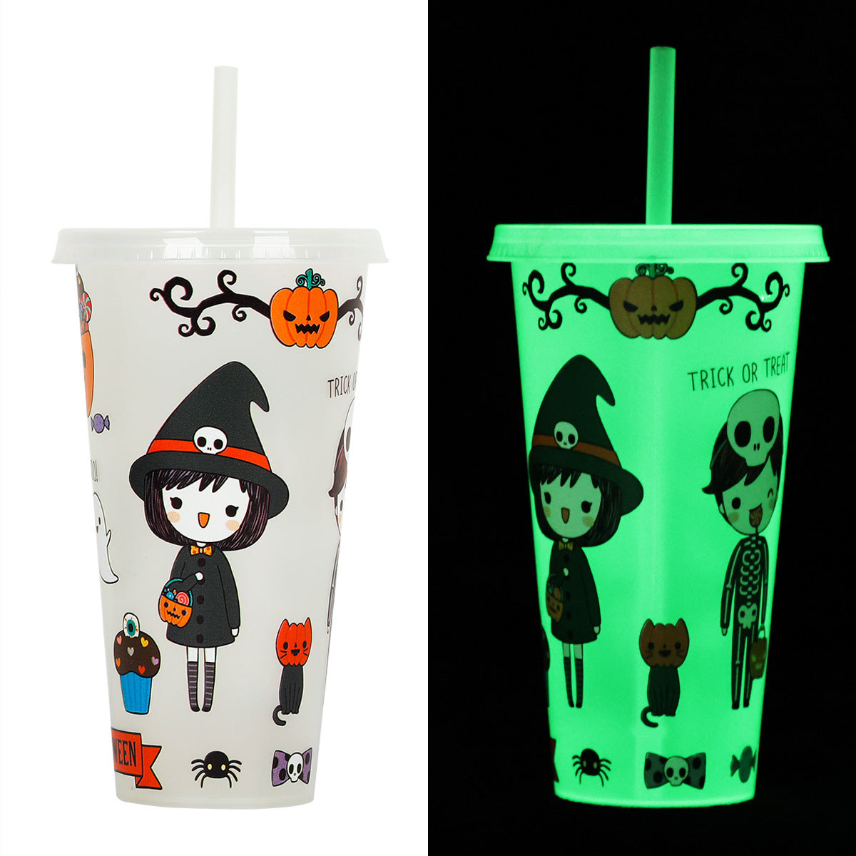 Halloween Luminous Straw Cup – Glow in the Dark Reusable Plastic Tumbler with Lid & Straw for Party, Drinks & Gifts