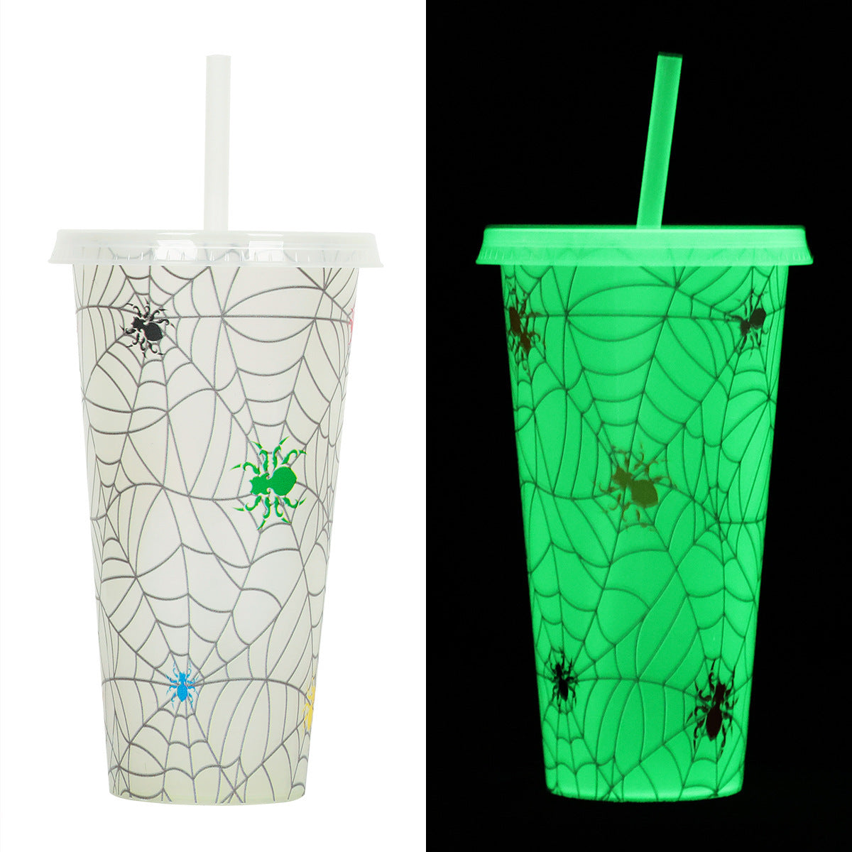 Halloween Luminous Straw Cup – Glow in the Dark Reusable Plastic Tumbler with Lid & Straw for Party, Drinks & Gifts