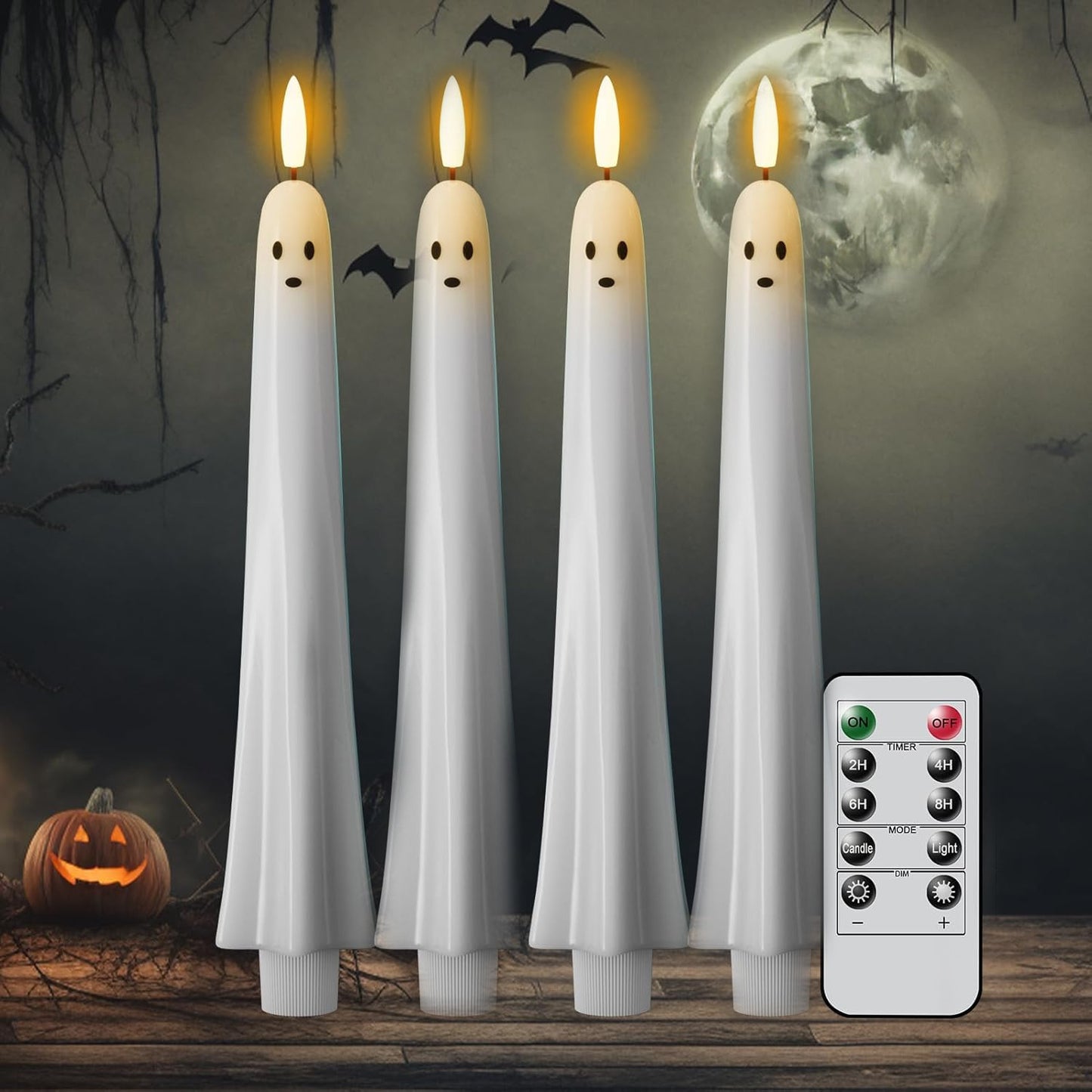 Halloween Ghost LED Candle – Flameless Spooky Light with Remote Control