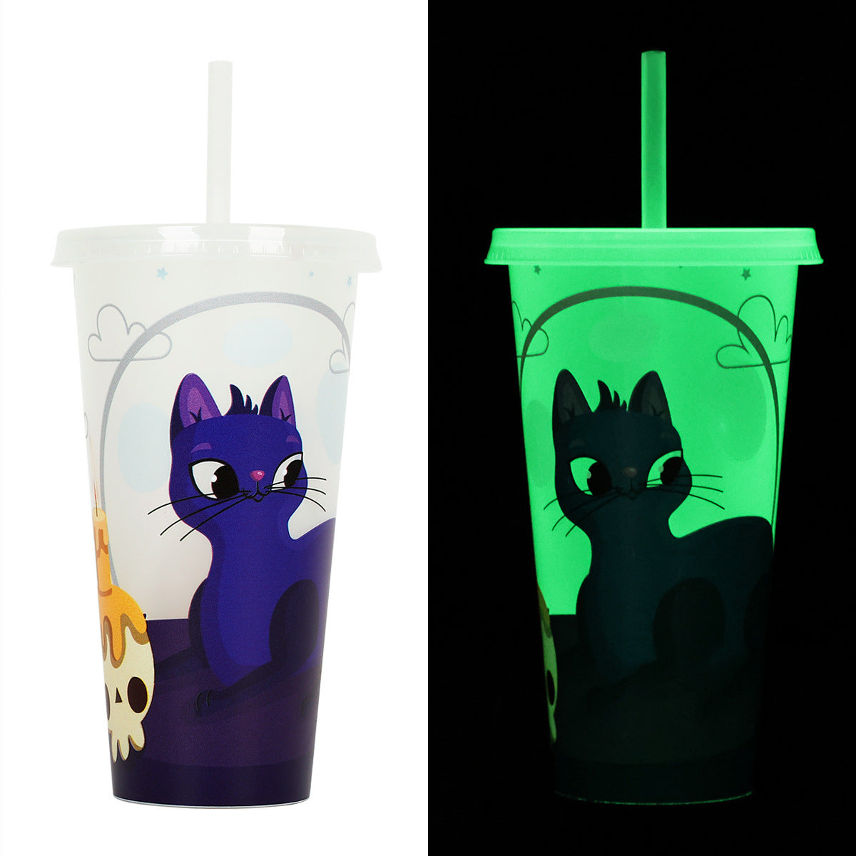 Halloween Luminous Straw Cup – Glow in the Dark Reusable Plastic Tumbler with Lid & Straw for Party, Drinks & Gifts