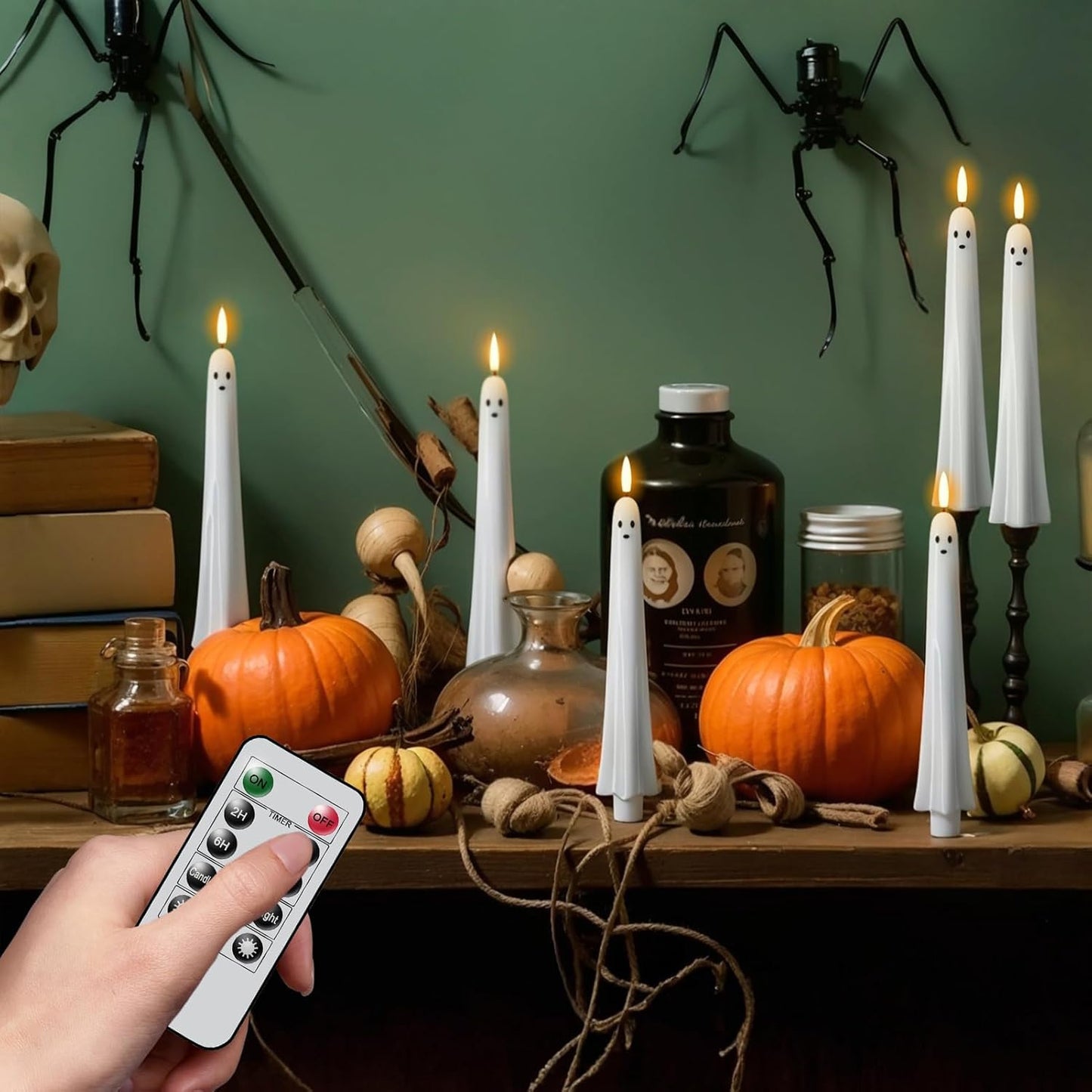 Halloween Ghost LED Candle – Flameless Spooky Light with Remote Control