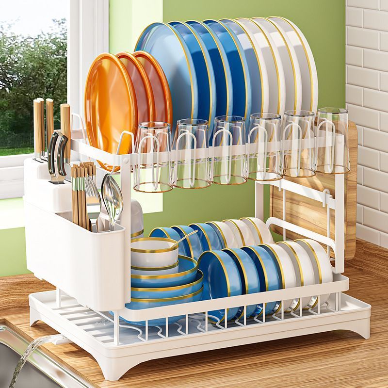 2-Tier Kitchen Dish Drying Rack – Double Layer Drain Rack Organizer for Countertop Storage