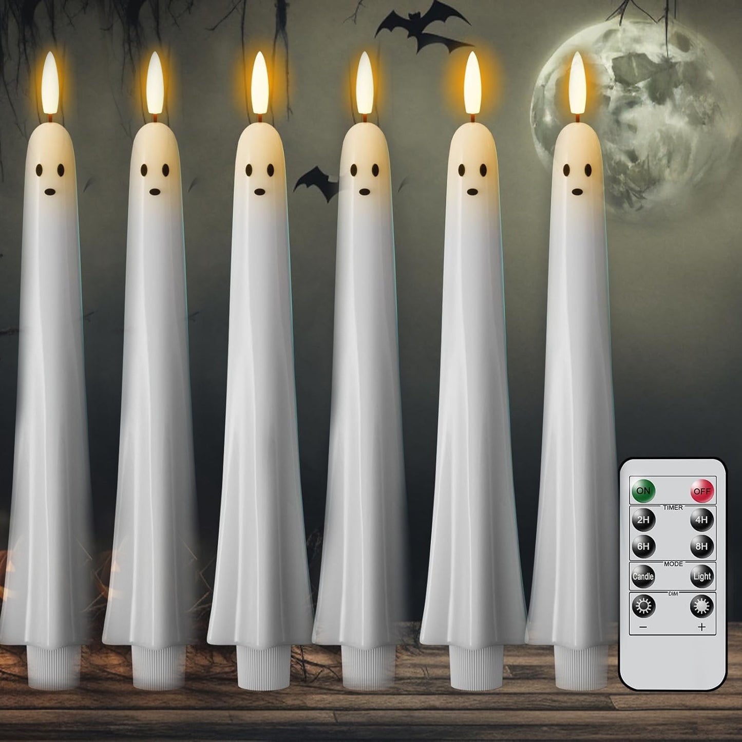 Halloween Ghost LED Candle – Flameless Spooky Light with Remote Control