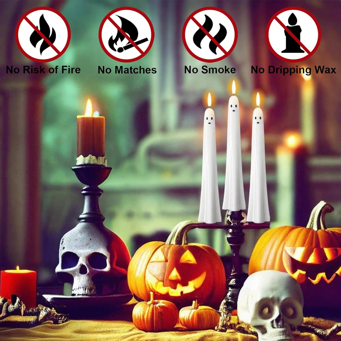 Halloween Ghost LED Candle – Flameless Spooky Light with Remote Control