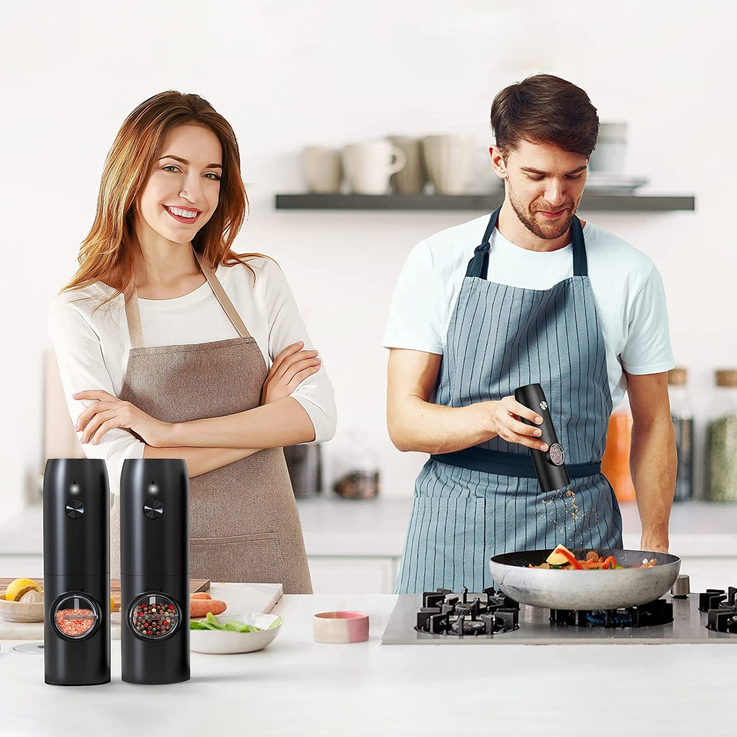 Rechargeable Electric Salt & Pepper Grinder Set with Charging Base – Automatic One-Hand Operation, LED Light & Adjustable Coarseness