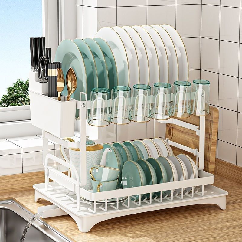 2-Tier Kitchen Dish Drying Rack – Double Layer Drain Rack Organizer for Countertop Storage