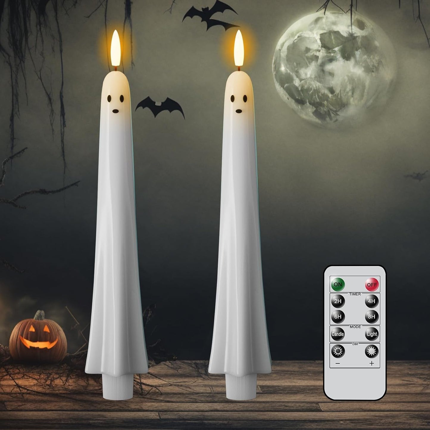 Halloween Ghost LED Candle – Flameless Spooky Light with Remote Control