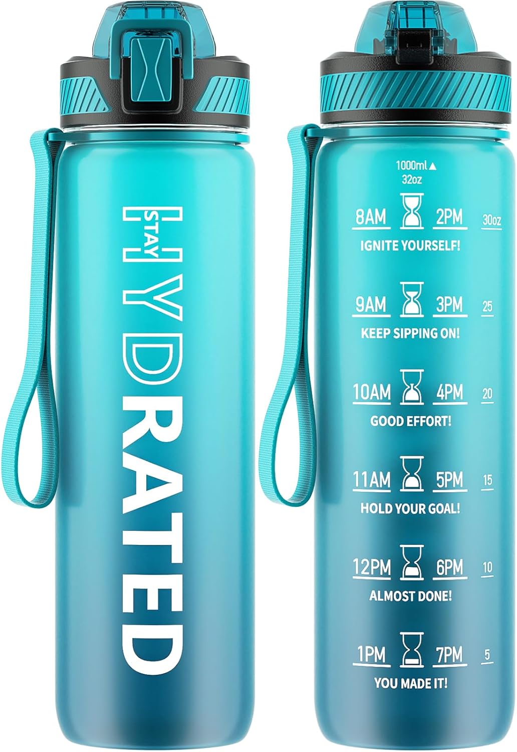 QLUR 32oz Motivational Water Bottle with Straw & Time Marker – Large Reusable Sports Water Jug