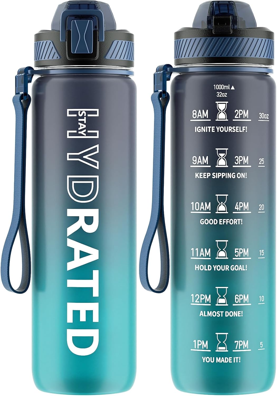 QLUR 32oz Motivational Water Bottle with Straw & Time Marker – Large Reusable Sports Water Jug