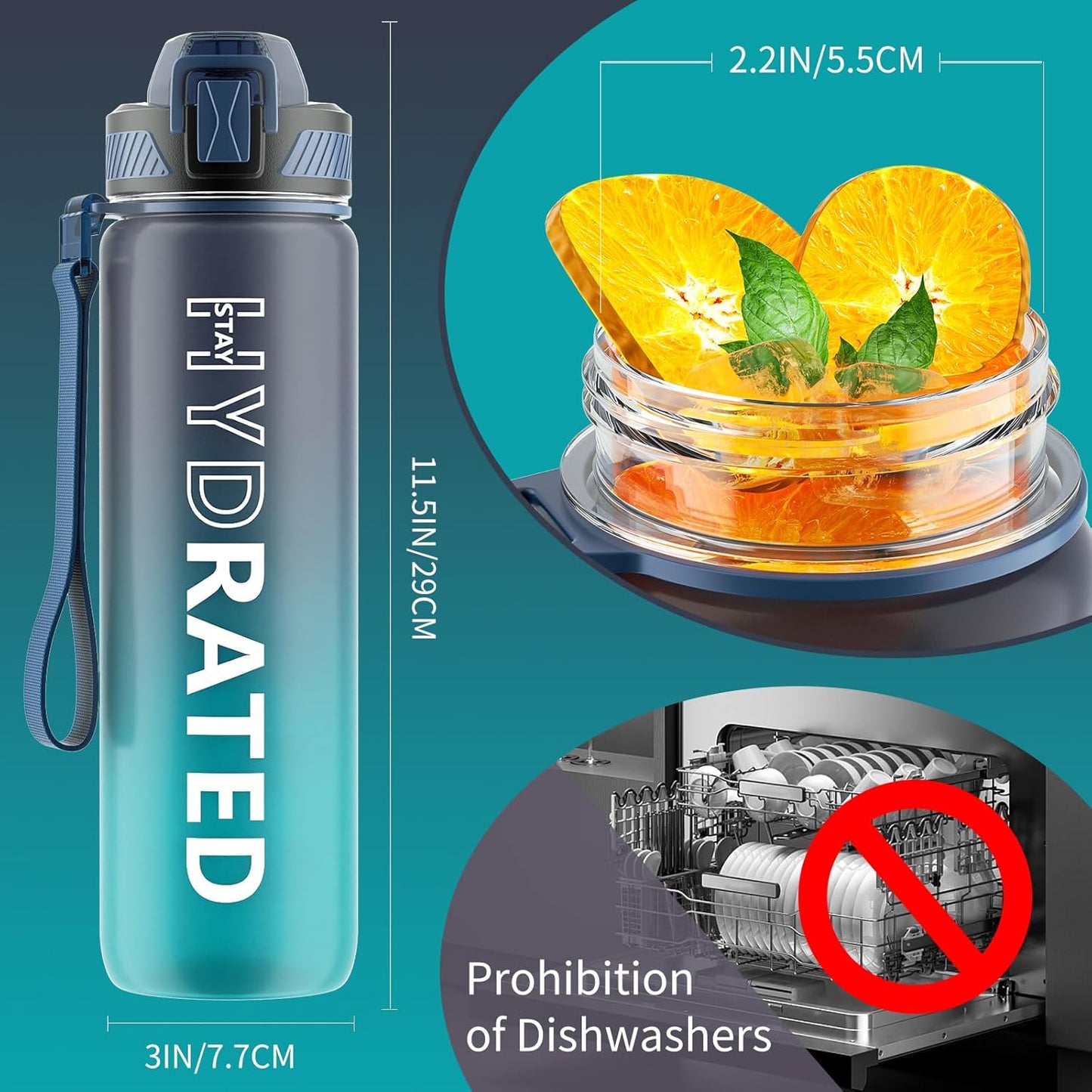 QLUR 32oz Motivational Water Bottle with Straw & Time Marker – Large Reusable Sports Water Jug