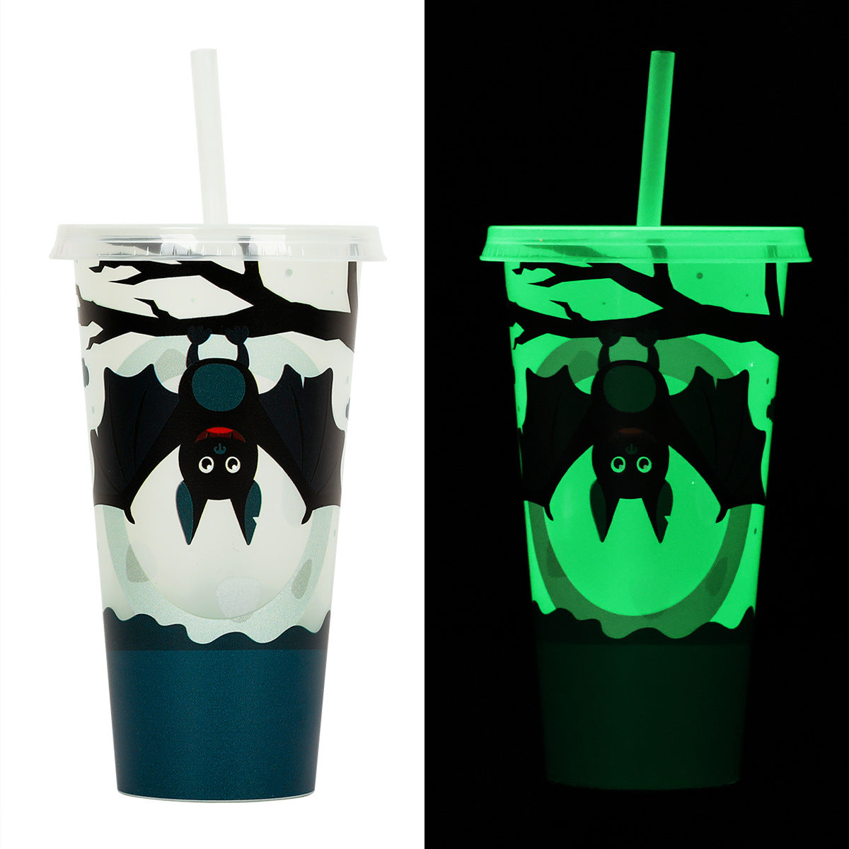 Halloween Luminous Straw Cup – Glow in the Dark Reusable Plastic Tumbler with Lid & Straw for Party, Drinks & Gifts