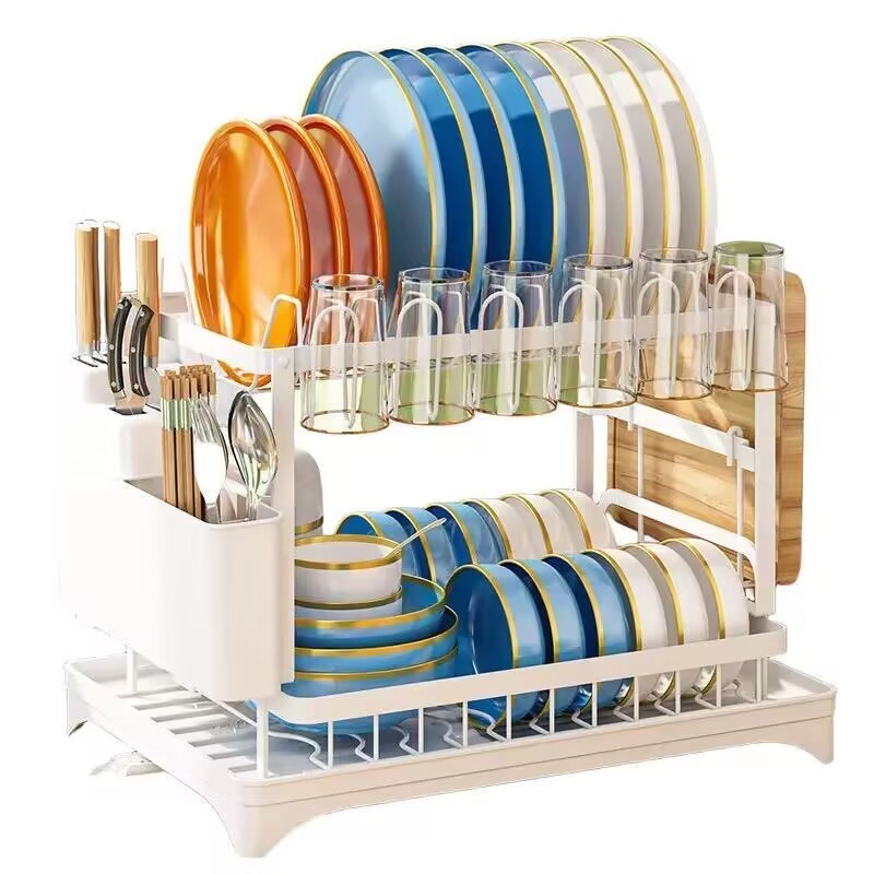2-Tier Kitchen Dish Drying Rack – Double Layer Drain Rack Organizer for Countertop Storage