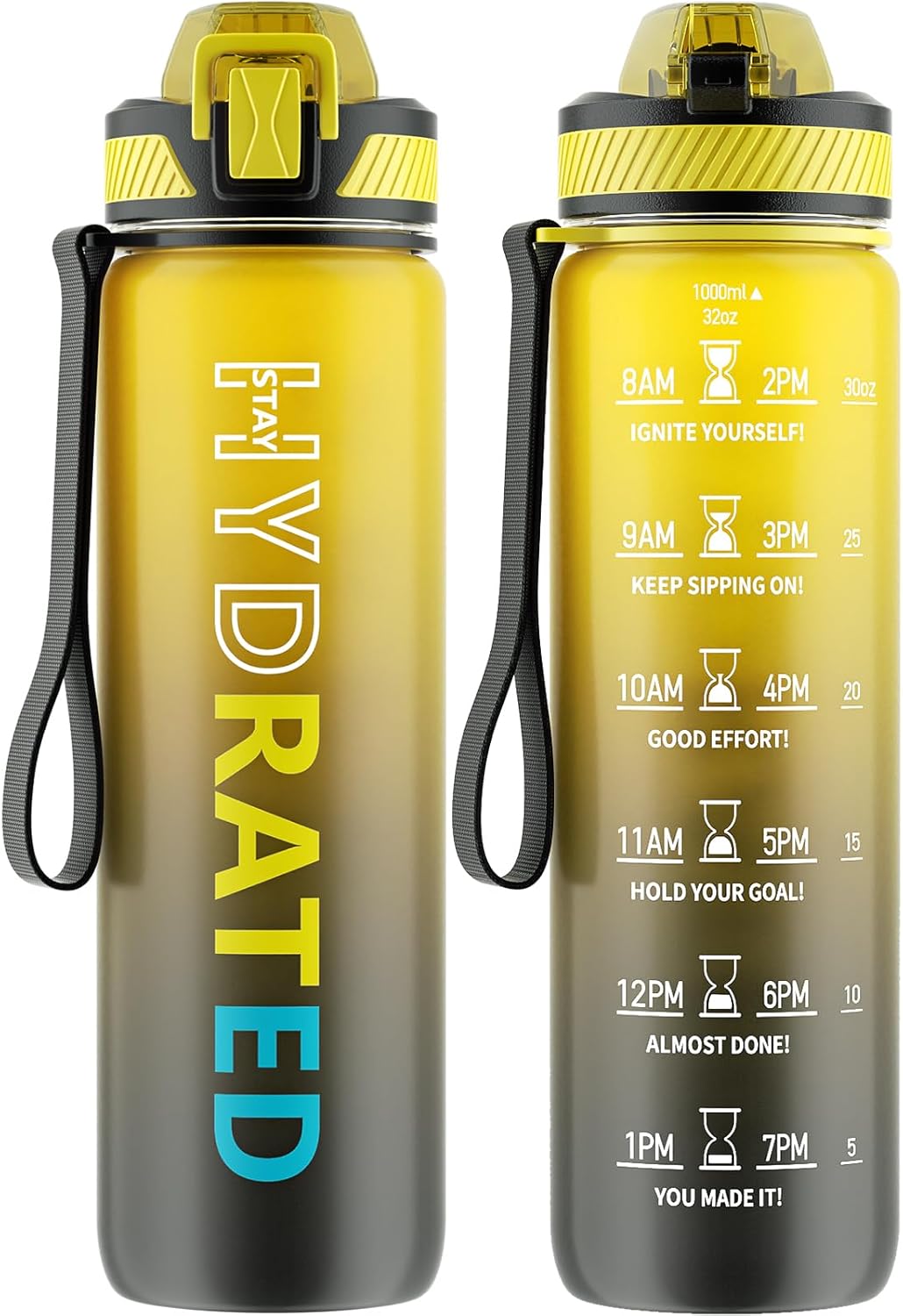 QLUR 32oz Motivational Water Bottle with Straw & Time Marker – Large Reusable Sports Water Jug