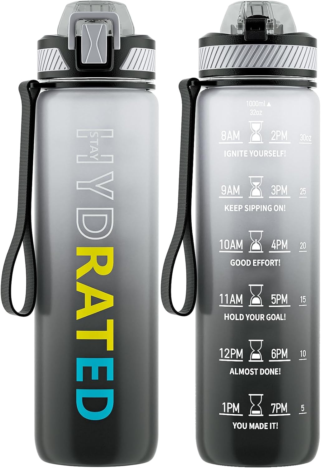 QLUR 32oz Motivational Water Bottle with Straw & Time Marker – Large Reusable Sports Water Jug