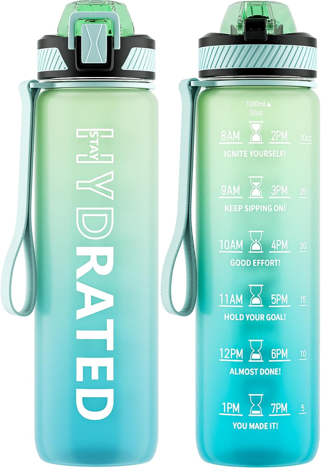 QLUR 32oz Motivational Water Bottle with Straw & Time Marker – Large Reusable Sports Water Jug