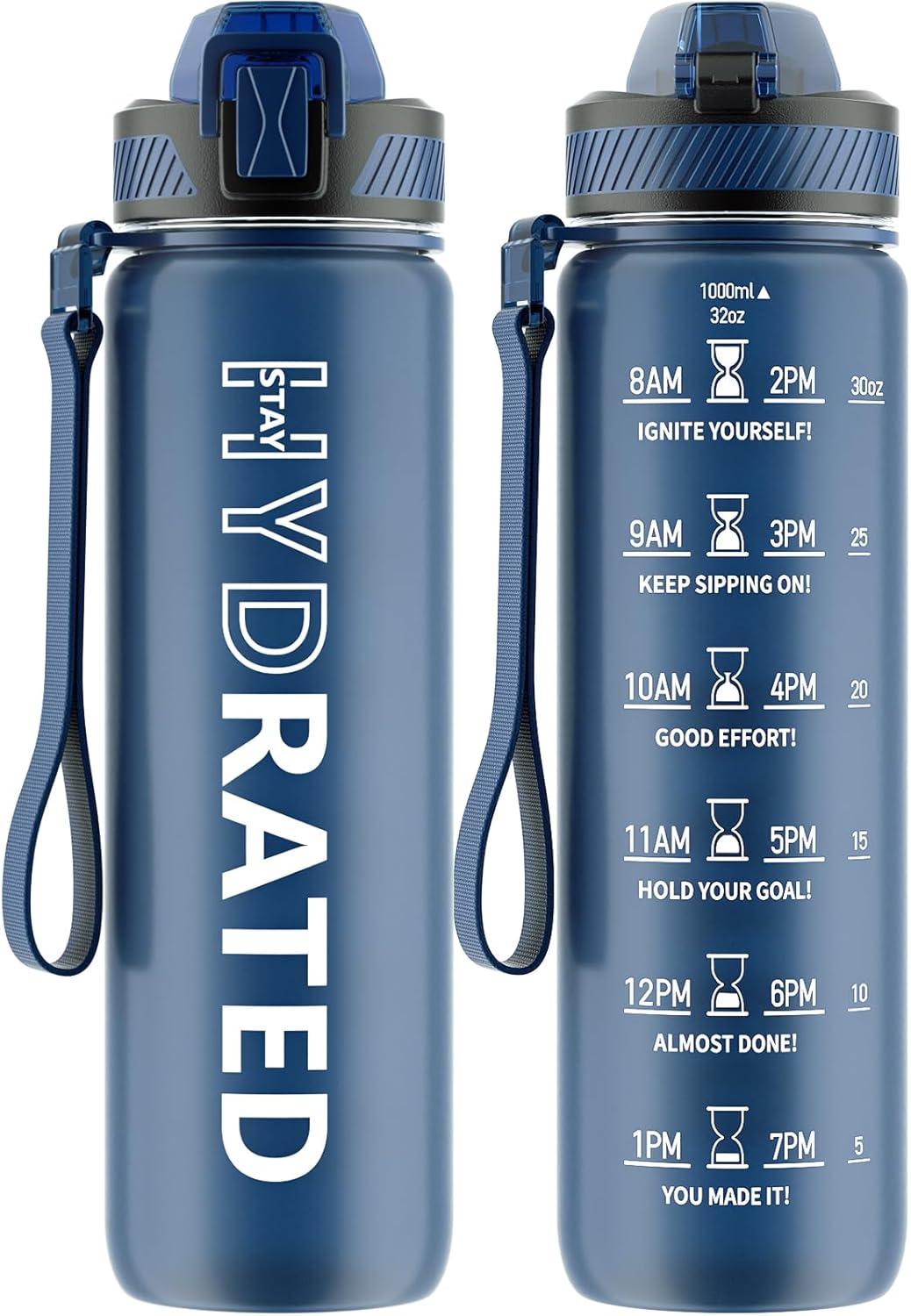QLUR 32oz Motivational Water Bottle with Straw & Time Marker – Large Reusable Sports Water Jug