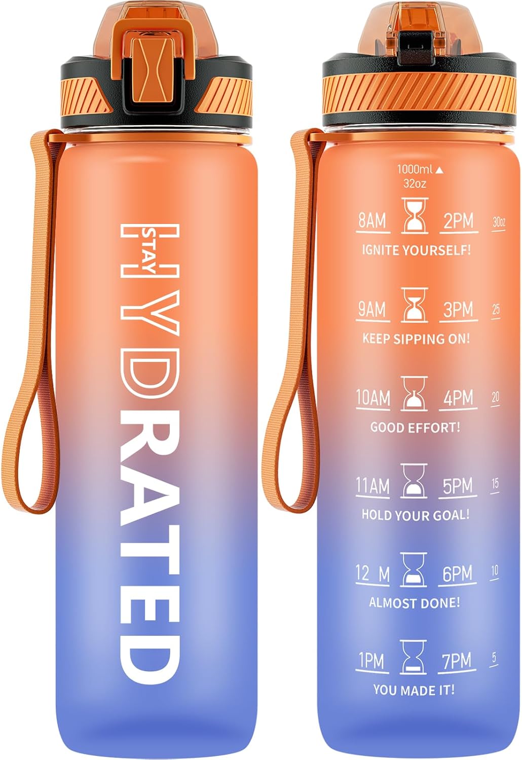 QLUR 32oz Motivational Water Bottle with Straw & Time Marker – Large Reusable Sports Water Jug