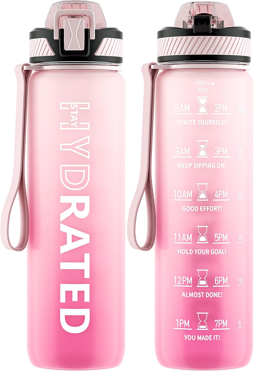 QLUR 32oz Motivational Water Bottle with Straw & Time Marker – Large Reusable Sports Water Jug
