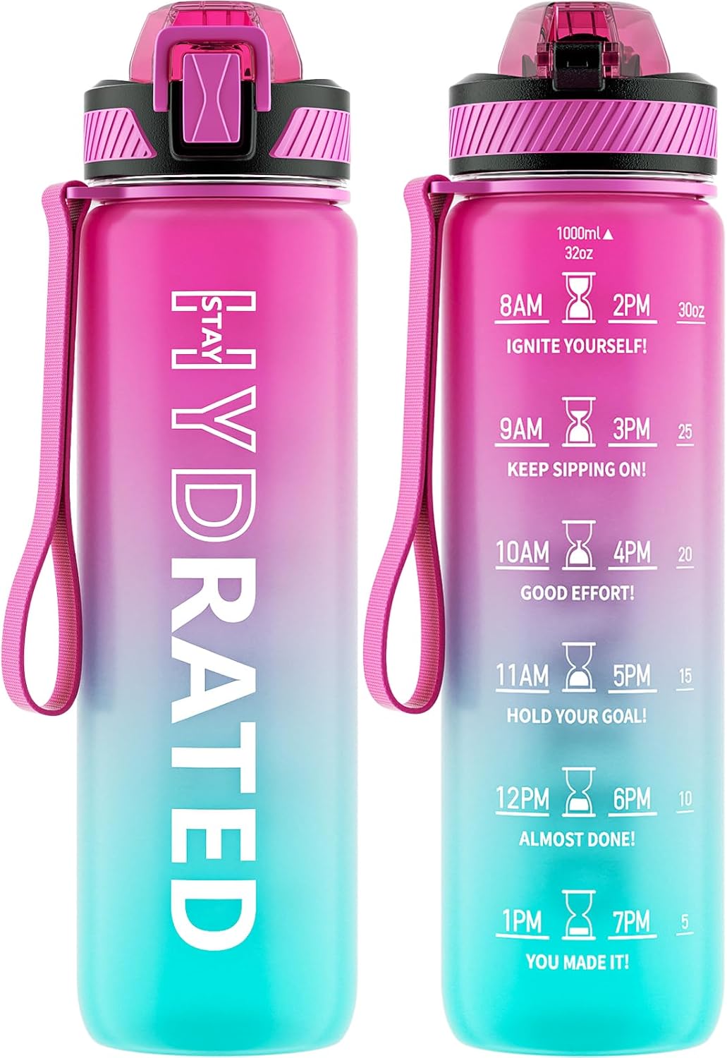 QLUR 32oz Motivational Water Bottle with Straw & Time Marker – Large Reusable Sports Water Jug