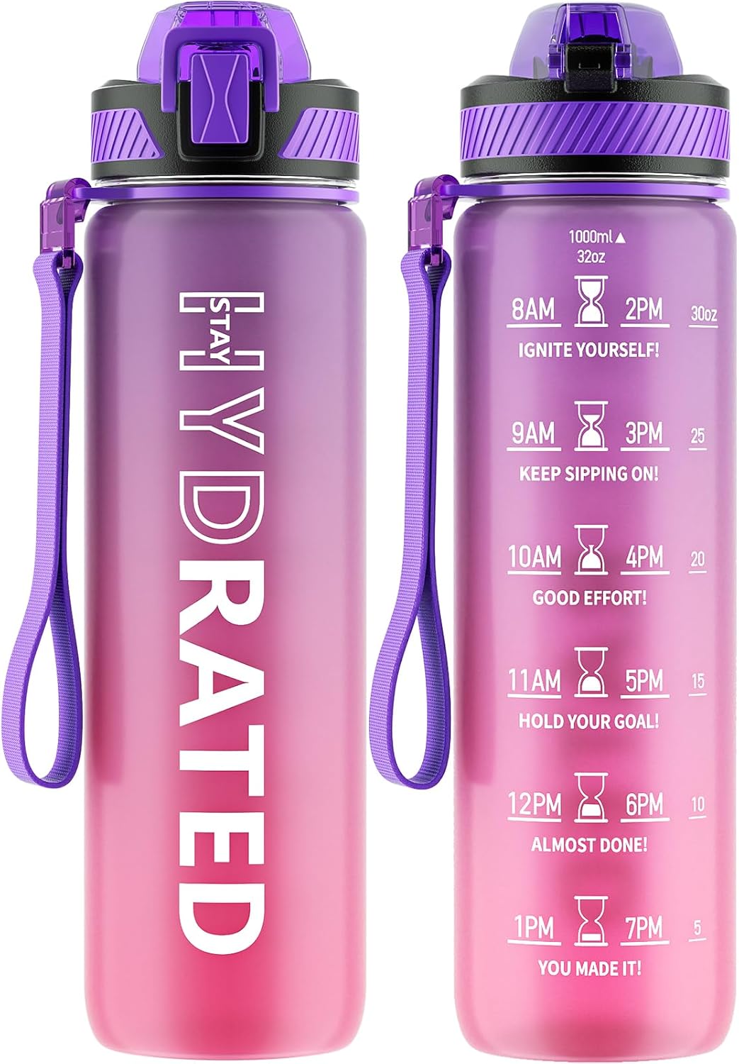 QLUR 32oz Motivational Water Bottle with Straw & Time Marker – Large Reusable Sports Water Jug
