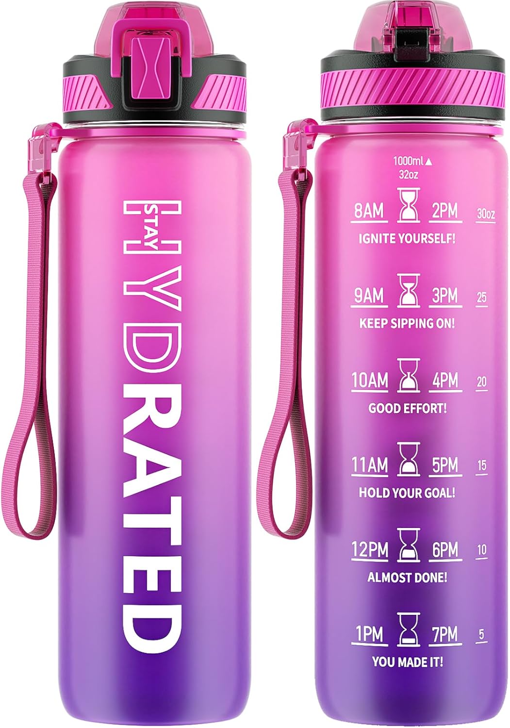 QLUR 32oz Motivational Water Bottle with Straw & Time Marker – Large Reusable Sports Water Jug