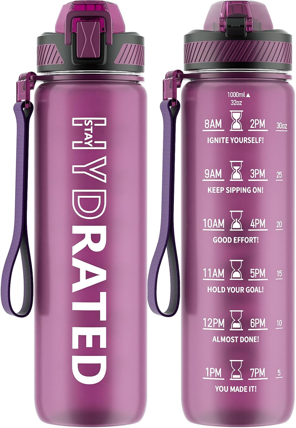 QLUR 32oz Motivational Water Bottle with Straw & Time Marker – Large Reusable Sports Water Jug