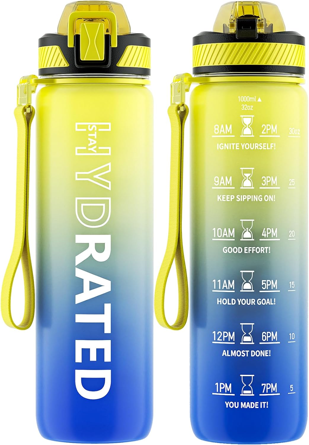 QLUR 32oz Motivational Water Bottle with Straw & Time Marker – Large Reusable Sports Water Jug