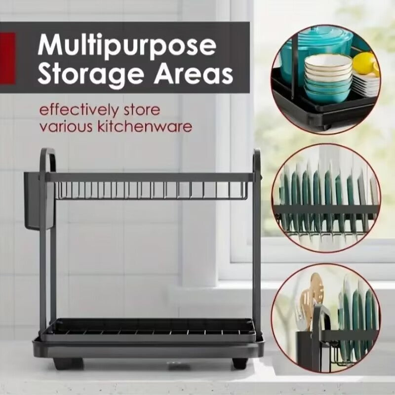 2-Tier Kitchen Dish Drying Rack – Double Layer Drain Rack Organizer for Countertop Storage