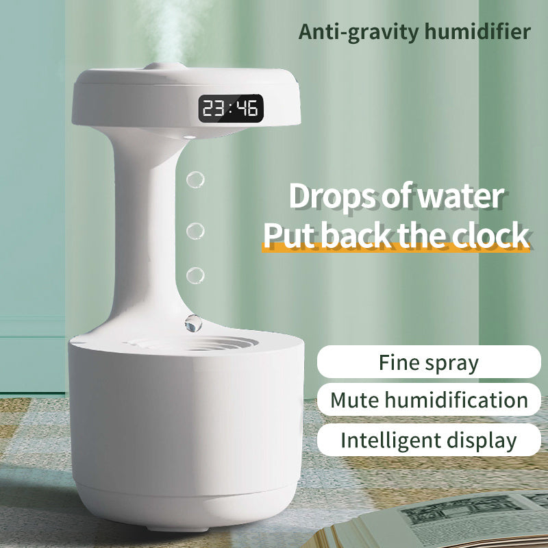 Anti-Gravity Humidifier With LED Clock Large Capacity Water Drop Backflow Aroma Diffuser Quiet Heavy Fog Air Purifier USB Sprayer For Bedroom Office Home