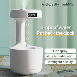 Anti-Gravity Humidifier With LED Clock Large Capacity Water Drop Backflow Aroma Diffuser Quiet Heavy Fog Air Purifier USB Sprayer For Bedroom Office Home