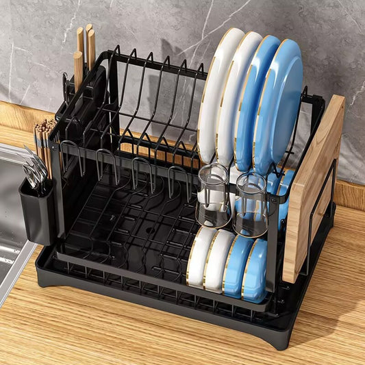 2-Tier Kitchen Dish Drying Rack – Double Layer Drain Rack Organizer for Countertop Storage