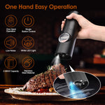 Rechargeable Electric Salt & Pepper Grinder Set with Charging Base – Automatic One-Hand Operation, LED Light & Adjustable Coarseness