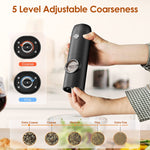 Rechargeable Electric Salt & Pepper Grinder Set with Charging Base – Automatic One-Hand Operation, LED Light & Adjustable Coarseness