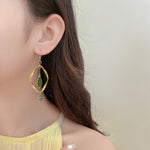 Vintage Green Bird Leaf Earrings – Retro Mori Style Geometric Ear Clips for Women