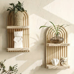 2-Tier Wooden Wall Shelves. Curved Faux Wood, Space-Saving Decorative Storage