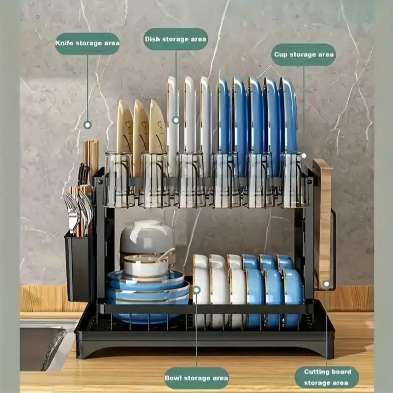 2-Tier Kitchen Dish Drying Rack – Double Layer Drain Rack Organizer for Countertop Storage