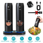 Rechargeable Electric Salt & Pepper Grinder Set with Charging Base – Automatic One-Hand Operation, LED Light & Adjustable Coarseness