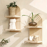 2-Tier Wooden Wall Shelves. Curved Faux Wood, Space-Saving Decorative Storage