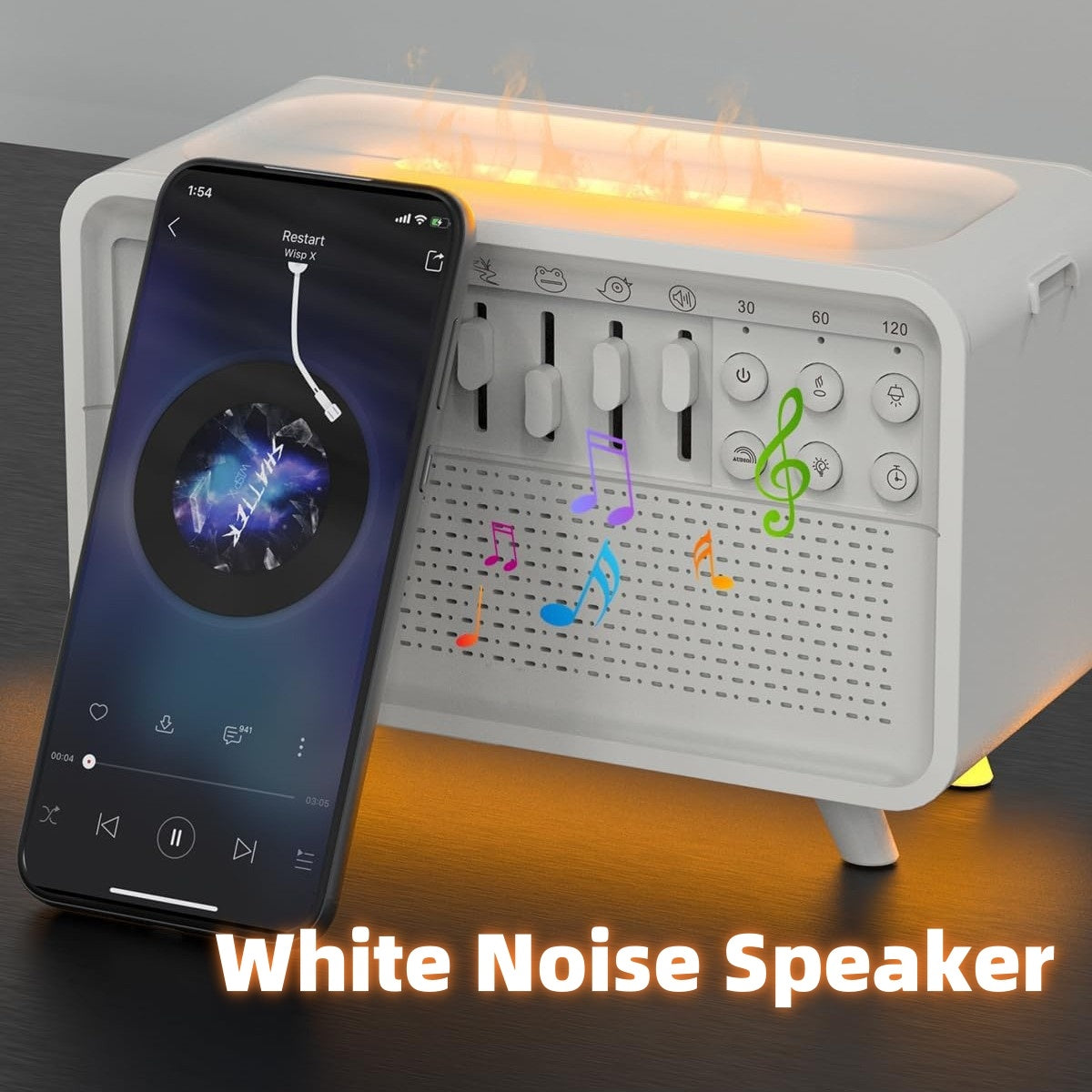 3 in 1 Bluetooth Speaker White Noise Machine with Night Light and Humidifier | Sleep Sound Machine with 8 Nature Sounds for Bedroom, Relaxation & Baby