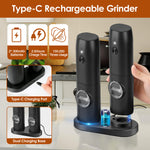Rechargeable Electric Salt & Pepper Grinder Set with Charging Base – Automatic One-Hand Operation, LED Light & Adjustable Coarseness