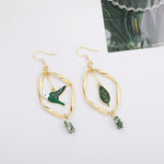 Vintage Green Bird Leaf Earrings – Retro Mori Style Geometric Ear Clips for Women
