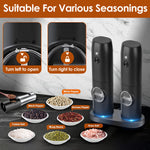 Rechargeable Electric Salt & Pepper Grinder Set with Charging Base – Automatic One-Hand Operation, LED Light & Adjustable Coarseness