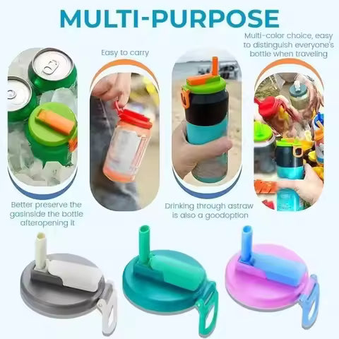 Soda Can Lids with Straw – Reusable Spill-Proof Can Covers, Snap-On Drink Cup Tops for Standard Cans, Leakproof & Portable Travel Bottle Cap
