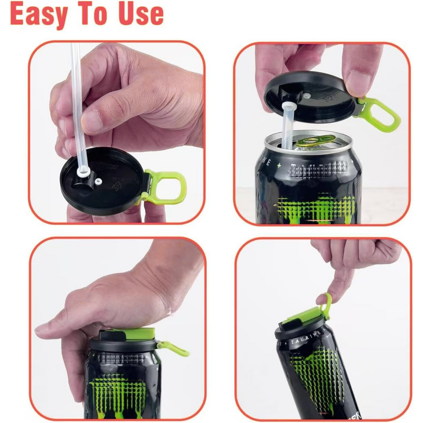 Soda Can Lids with Straw – Reusable Spill-Proof Can Covers, Snap-On Drink Cup Tops for Standard Cans, Leakproof & Portable Travel Bottle Cap