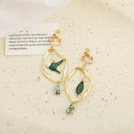 Vintage Green Bird Leaf Earrings – Retro Mori Style Geometric Ear Clips for Women