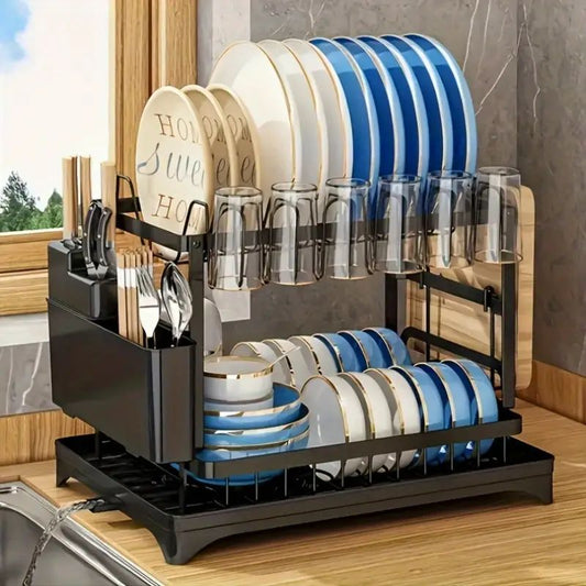 2-Tier Kitchen Dish Drying Rack – Double Layer Drain Rack Organizer for Countertop Storage