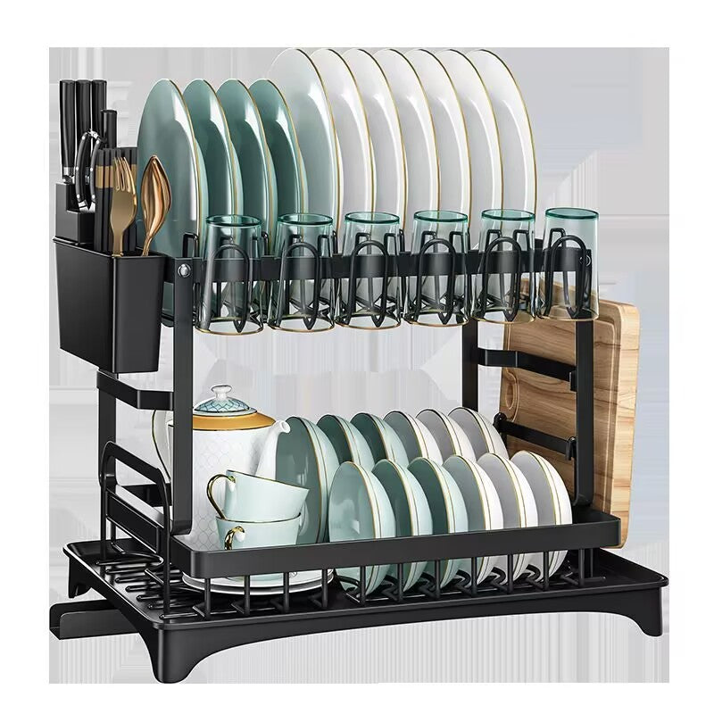 2-Tier Kitchen Dish Drying Rack – Double Layer Drain Rack Organizer for Countertop Storage
