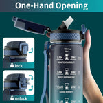 QLUR 32oz Motivational Water Bottle with Straw & Time Marker – Large Reusable Sports Water Jug
