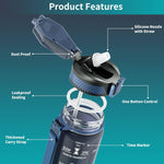 QLUR 32oz Motivational Water Bottle with Straw & Time Marker – Large Reusable Sports Water Jug