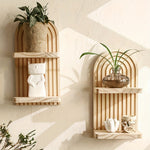 2-Tier Wooden Wall Shelves. Curved Faux Wood, Space-Saving Decorative Storage